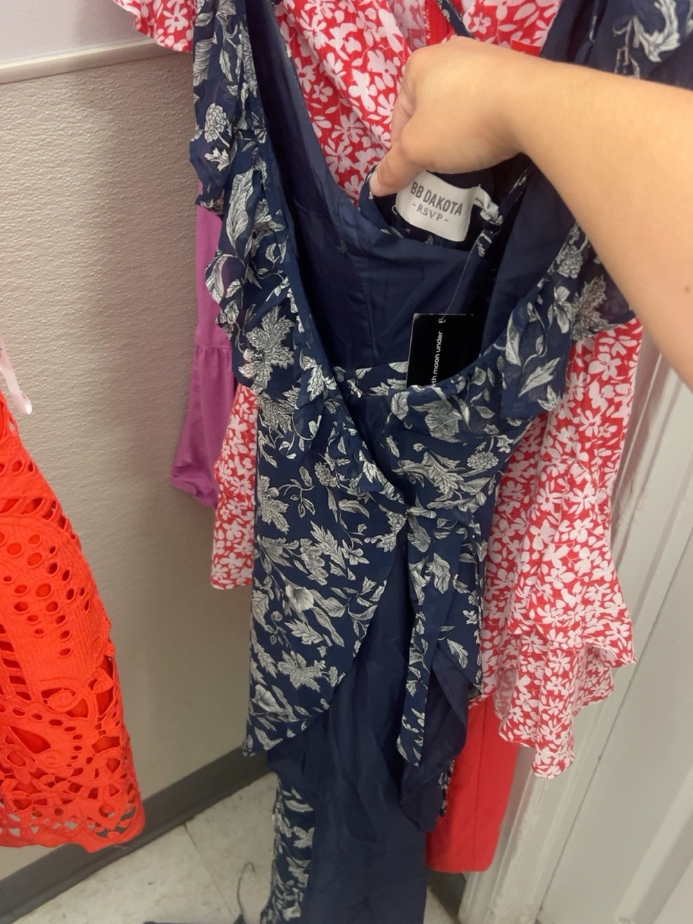 BB Dakota Navy and White Floral Ruffle Dress